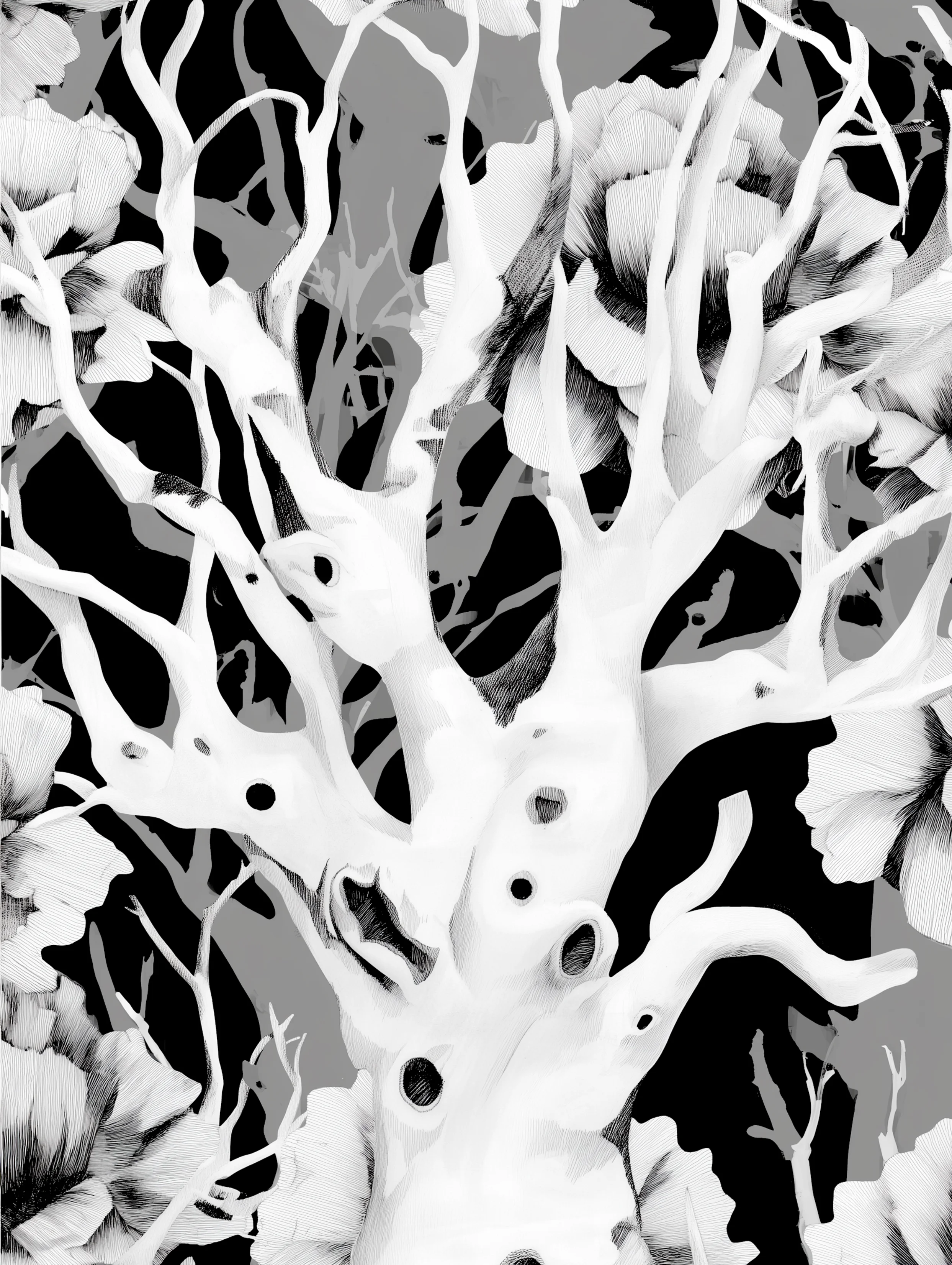 Free printable dead tree coloring page for adults featuring thick trunk dead tree